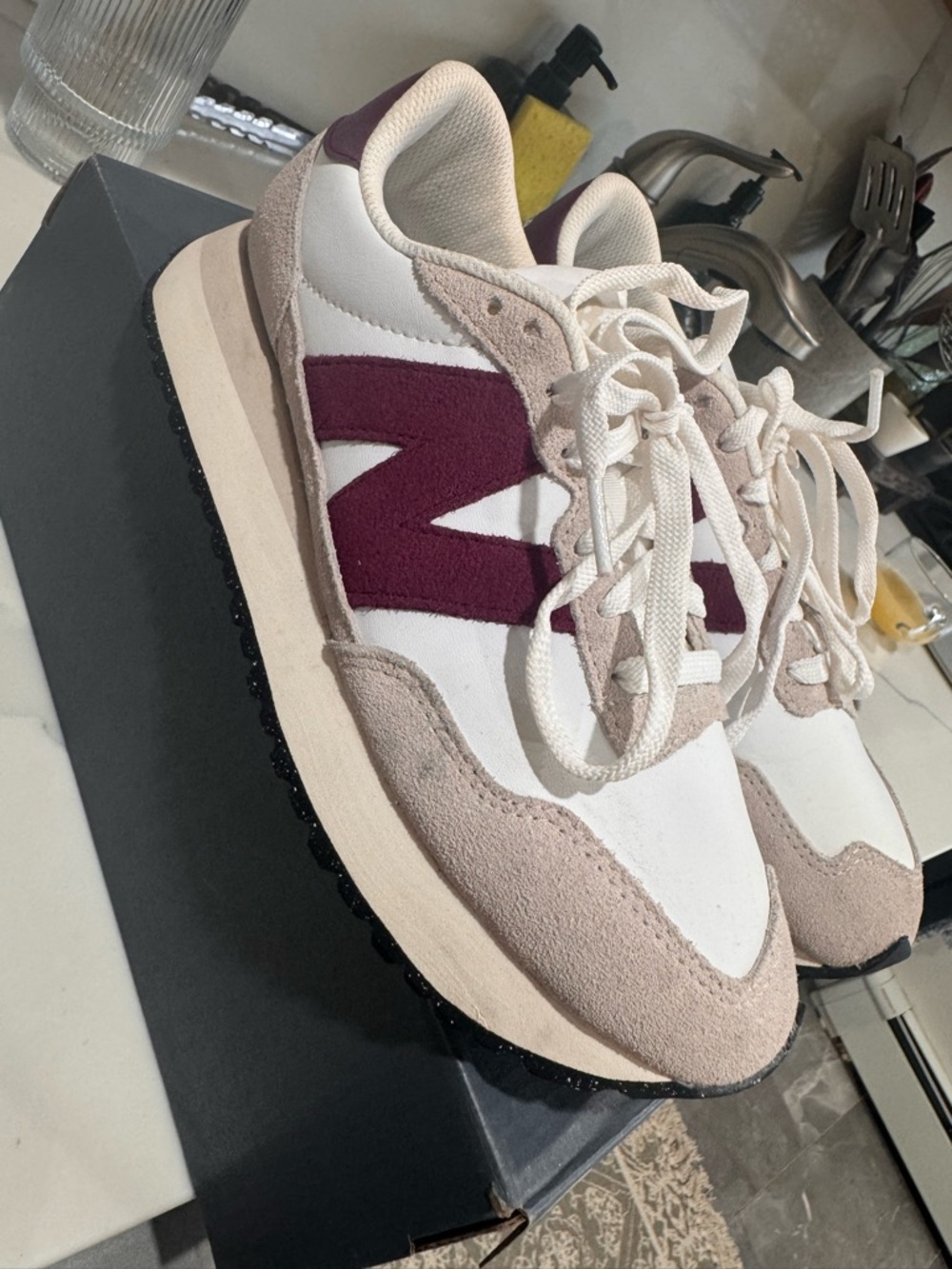 New Balance Women's Sneakers - White, Beige & Burgundy